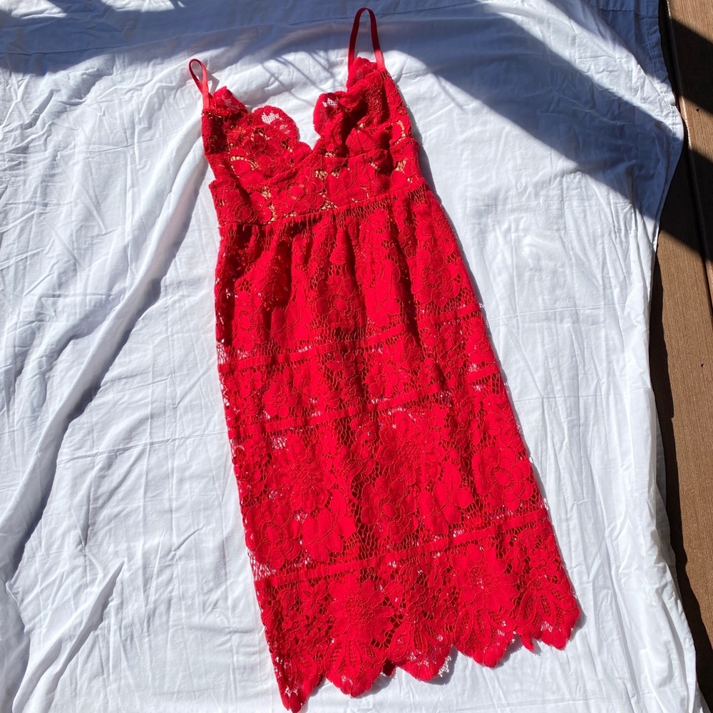 NWT For Love & Lemons Midi Red Lace Dress